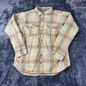 PrAna Finnegan Flannel Button Up Corduroy Shirt Shacket Plaid Women's XL Brown